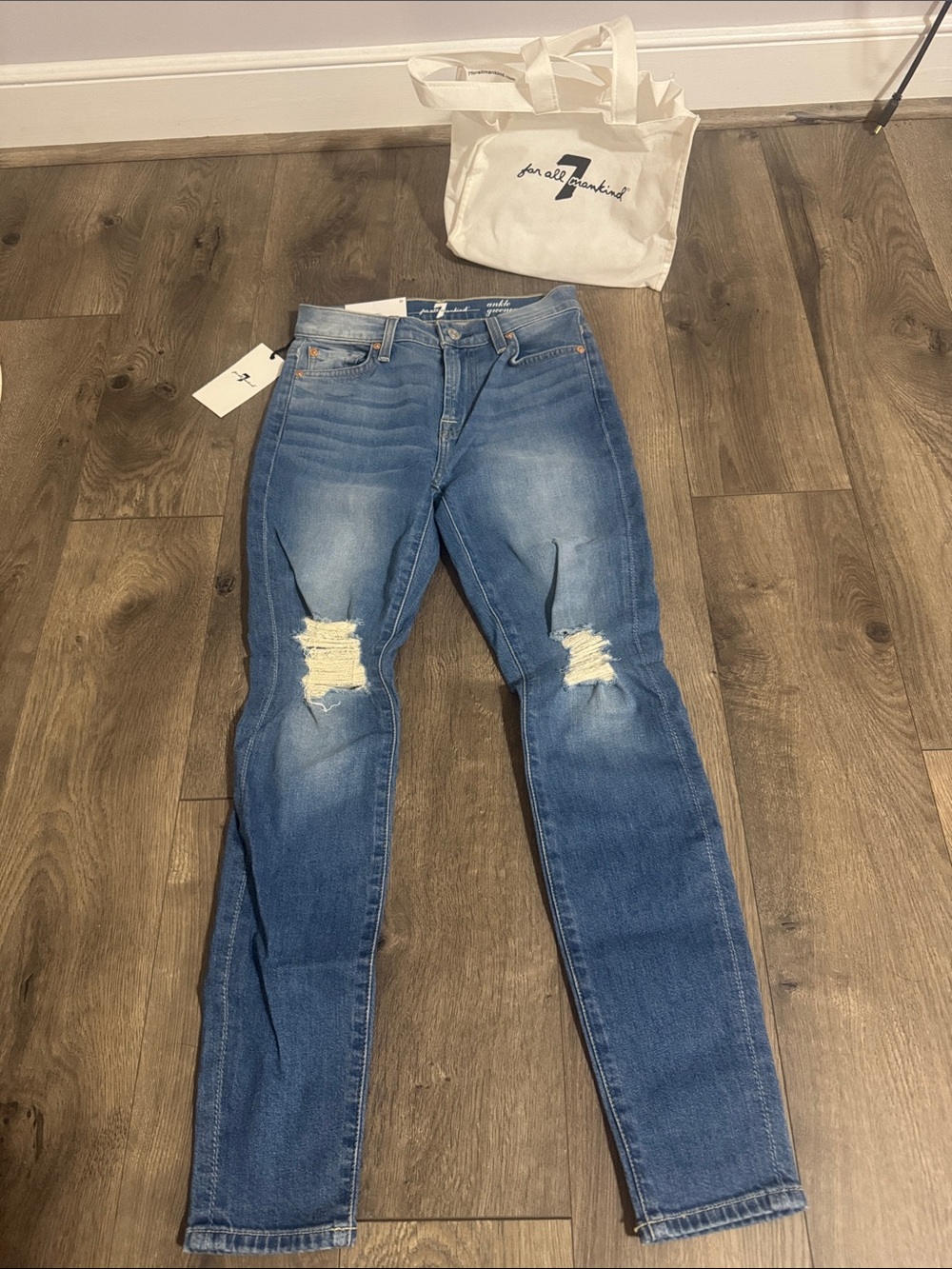 7 for all mankind Mid-Blue Ankle Skinny Jeans